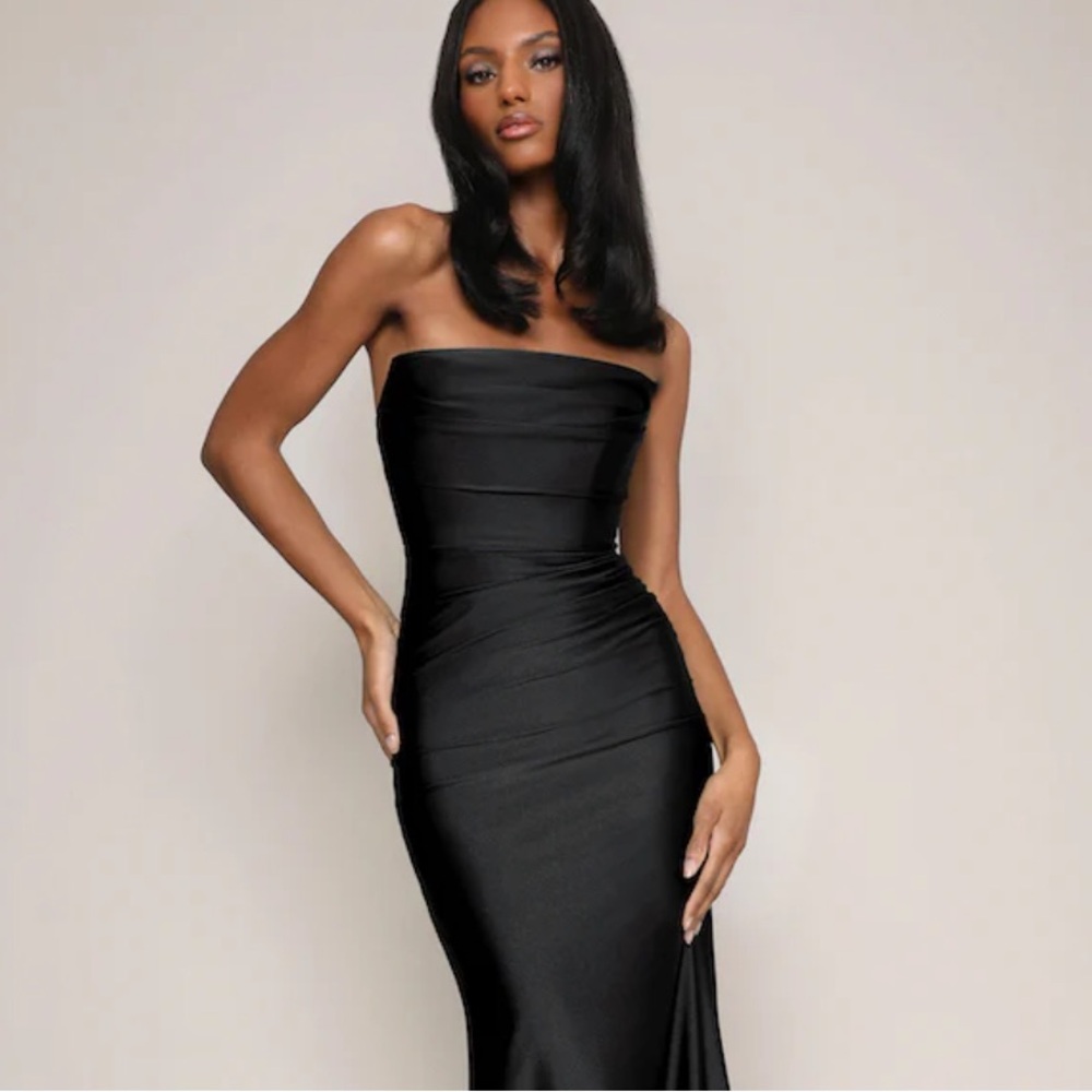 Elegant Black Strapless Maxi Dress (Bridesmaid or Wedding Guest)